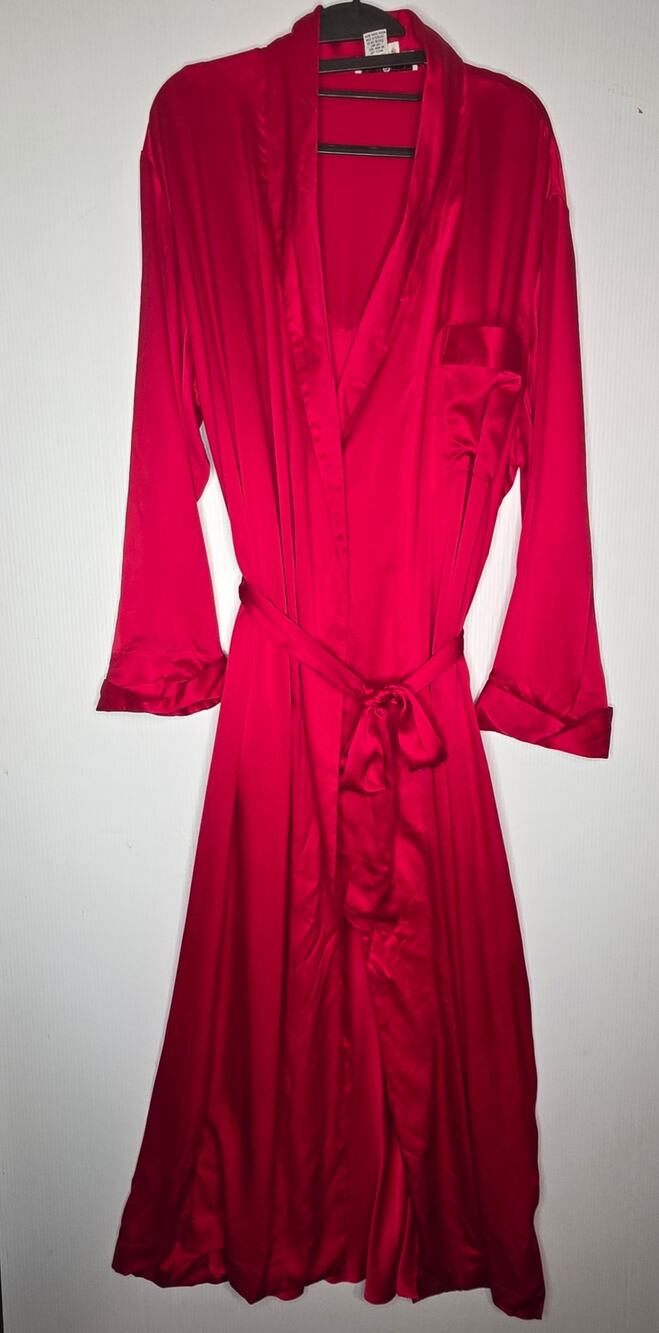 Saks Fifth Avenue Silk Set Red Robe & Slip Dress Size M/L Luxury Loungewear 90s
